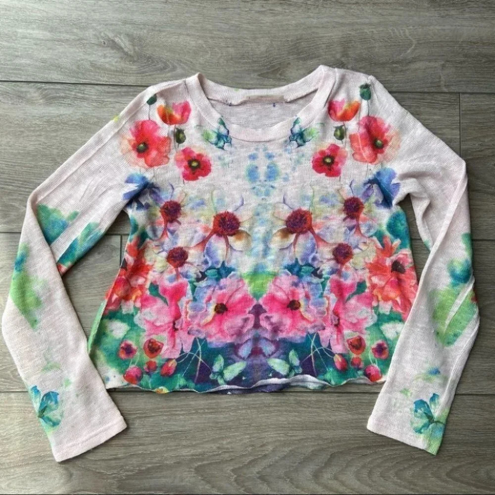 Gaze Boho Floral Crop Lightweight Sweater